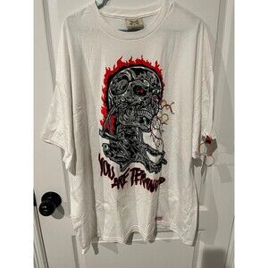 NWT Brand X Terminator Inspired Graphic T-Shirt 3X White Skull Flame Tee